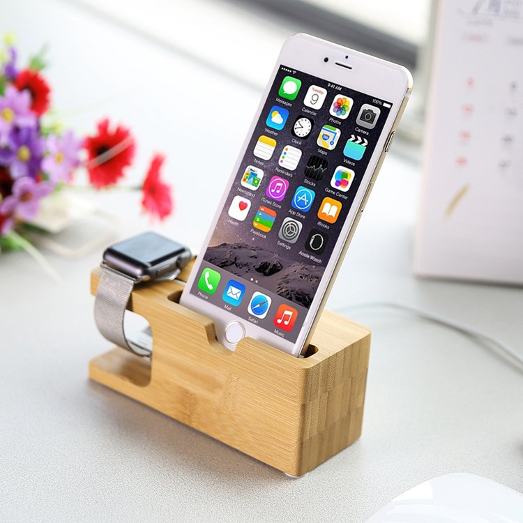 Bamboo Apple Watch Charger Holder & iPhone Holder