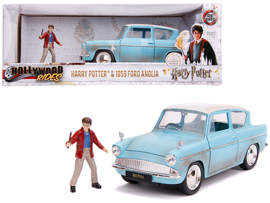 1959 Ford Anglia Light Blue (Weathered) with Harry Potter Diecast