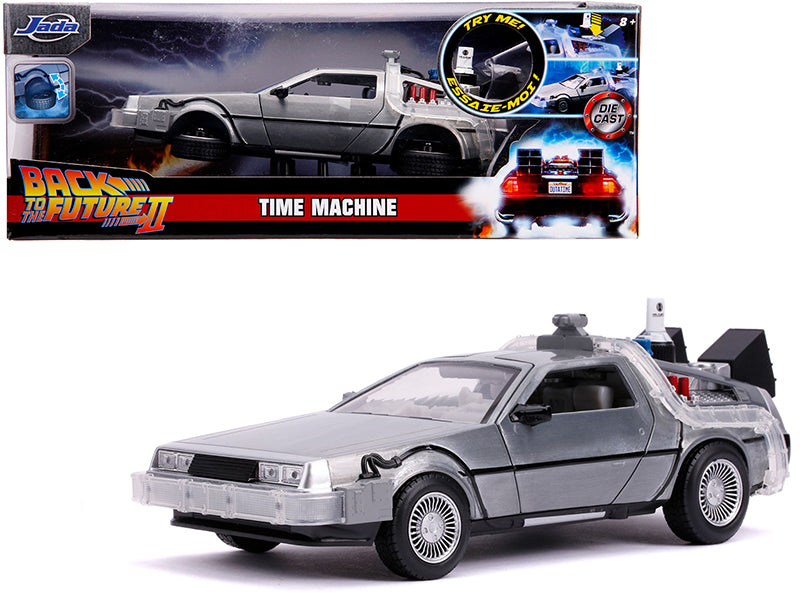 DeLorean Brushed Metal Time Machine with Lights (Flying Version) \Back