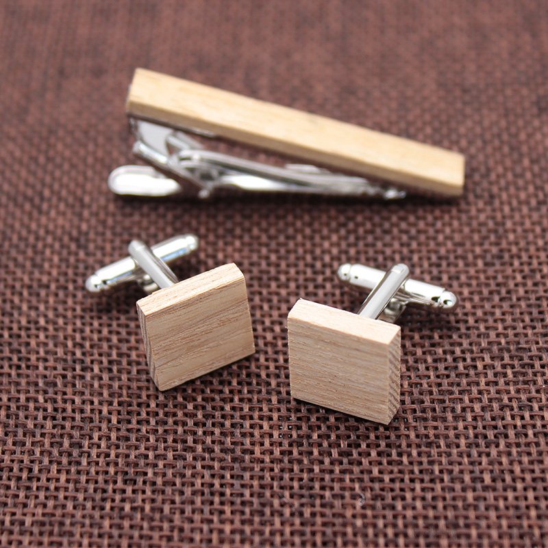 Wooden Cufflinks & Tie Clip Set