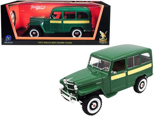 1955 Willys Jeep Station Wagon Green with Yellow Stripes 1/18 Diecast