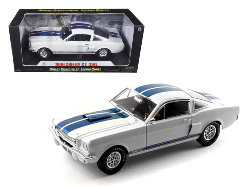 1966 Ford Mustang Shelby GT350 White with Blue Stripes 1/18 Diecast