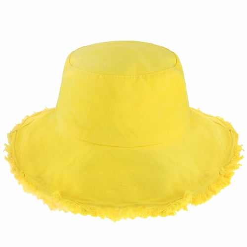 Wide Brim Frayed Bucket Hat