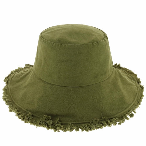 Wide Brim Frayed Bucket Hat